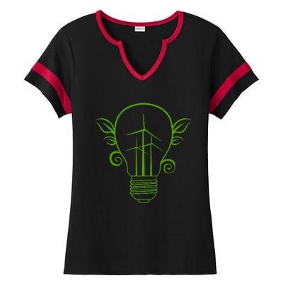 Windmill Light Bulb Solar Energy Global Warming Earth Day Ladies Halftime Notch Neck Tee