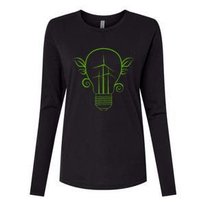 Windmill Light Bulb Solar Energy Global Warming Earth Day Womens Cotton Relaxed Long Sleeve T-Shirt