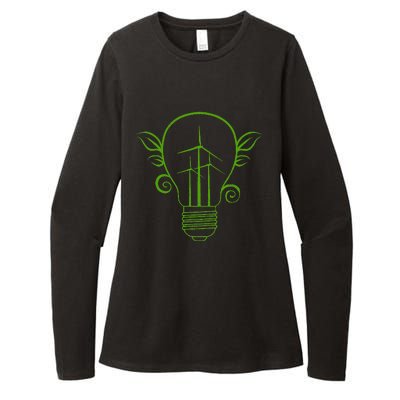 Windmill Light Bulb Solar Energy Global Warming Earth Day Womens CVC Long Sleeve Shirt