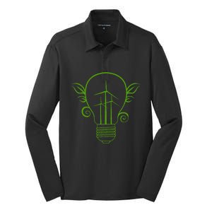 Windmill Light Bulb Solar Energy Global Warming Earth Day Silk Touch Performance Long Sleeve Polo