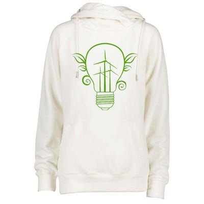 Windmill Light Bulb Solar Energy Global Warming Earth Day Womens Funnel Neck Pullover Hood