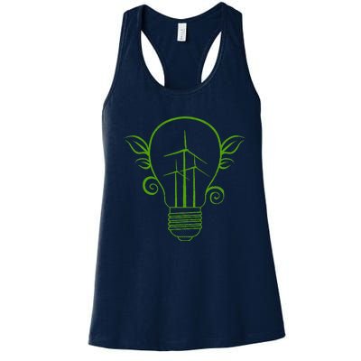 Windmill Light Bulb Solar Energy Global Warming Earth Day Women's Racerback Tank