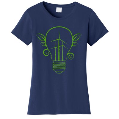 Windmill Light Bulb Solar Energy Global Warming Earth Day Women's T-Shirt