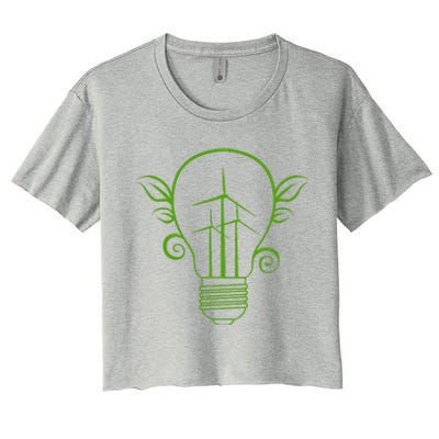 Windmill Light Bulb Solar Energy Global Warming Earth Day Women's Crop Top Tee