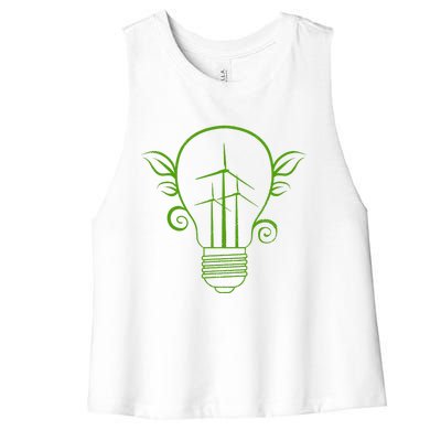 Windmill Light Bulb Solar Energy Global Warming Earth Day Women's Racerback Cropped Tank