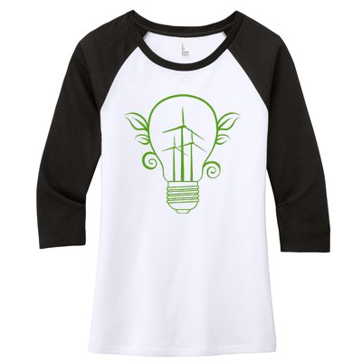 Windmill Light Bulb Solar Energy Global Warming Earth Day Women's Tri-Blend 3/4-Sleeve Raglan Shirt