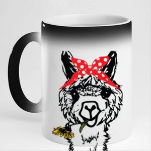 Womens Llama Bandana Alpaca Llama Animal Graphics Funny 11oz Black Color Changing Mug