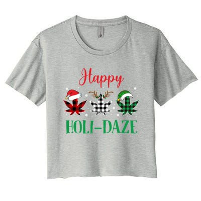 Weed Leaf Buffalo Plaid Christmas Happy Holigiftdaze Gift Women's Crop Top Tee