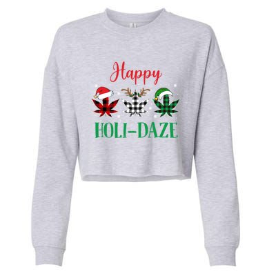 Weed Leaf Buffalo Plaid Christmas Happy Holigiftdaze Gift Cropped Pullover Crew