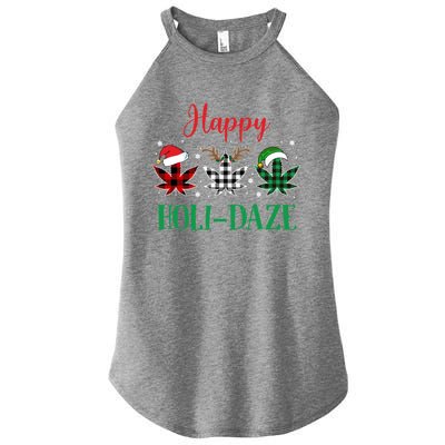 Weed Leaf Buffalo Plaid Christmas Happy Holigiftdaze Gift Women’s Perfect Tri Rocker Tank