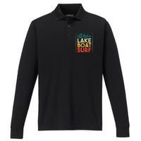 Wake Lake Boat Surf Funny Wakesurf Board Surfing Surfer Performance Long Sleeve Polo