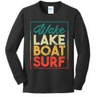 Wake Lake Boat Surf Funny Wakesurf Board Surfing Surfer Kids Long Sleeve Shirt