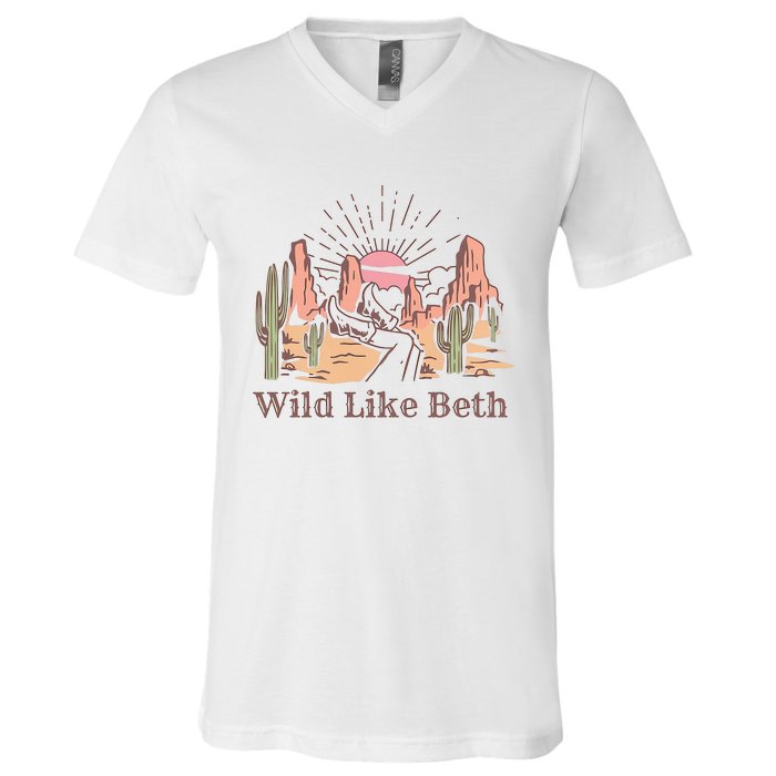 Wild Like Beth Western Retro Vintage Cowboy Cowgirl V-Neck T-Shirt