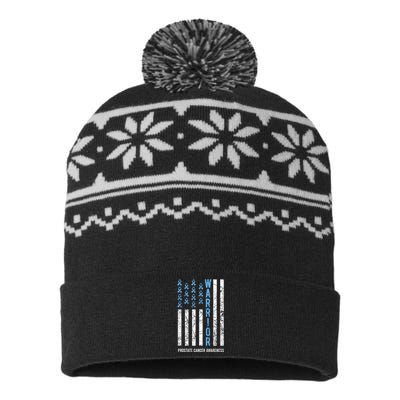 Warrior Light Blue Ribbon Prostate Cancer Awareness USA-Made Snowflake Beanie