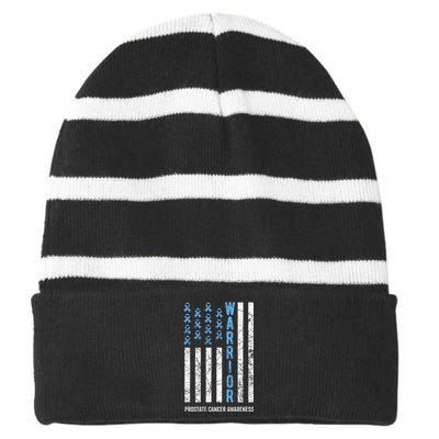 Warrior Light Blue Ribbon Prostate Cancer Awareness Striped Beanie with Solid Band