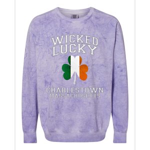 Wicked Lucky Charlestown Boston Massachusetts Irish Flag Great Gift Colorblast Crewneck Sweatshirt