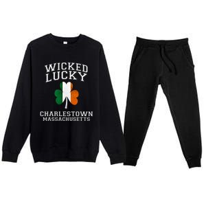 Wicked Lucky Charlestown Boston Massachusetts Irish Flag Great Gift Premium Crewneck Sweatsuit Set