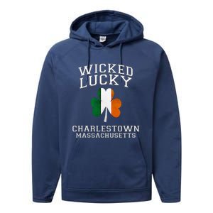 Wicked Lucky Charlestown Boston Massachusetts Irish Flag Great Gift Performance Fleece Hoodie