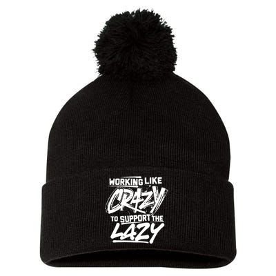 Working Like Crazy To Support The Lazy Pom Pom 12in Knit Beanie