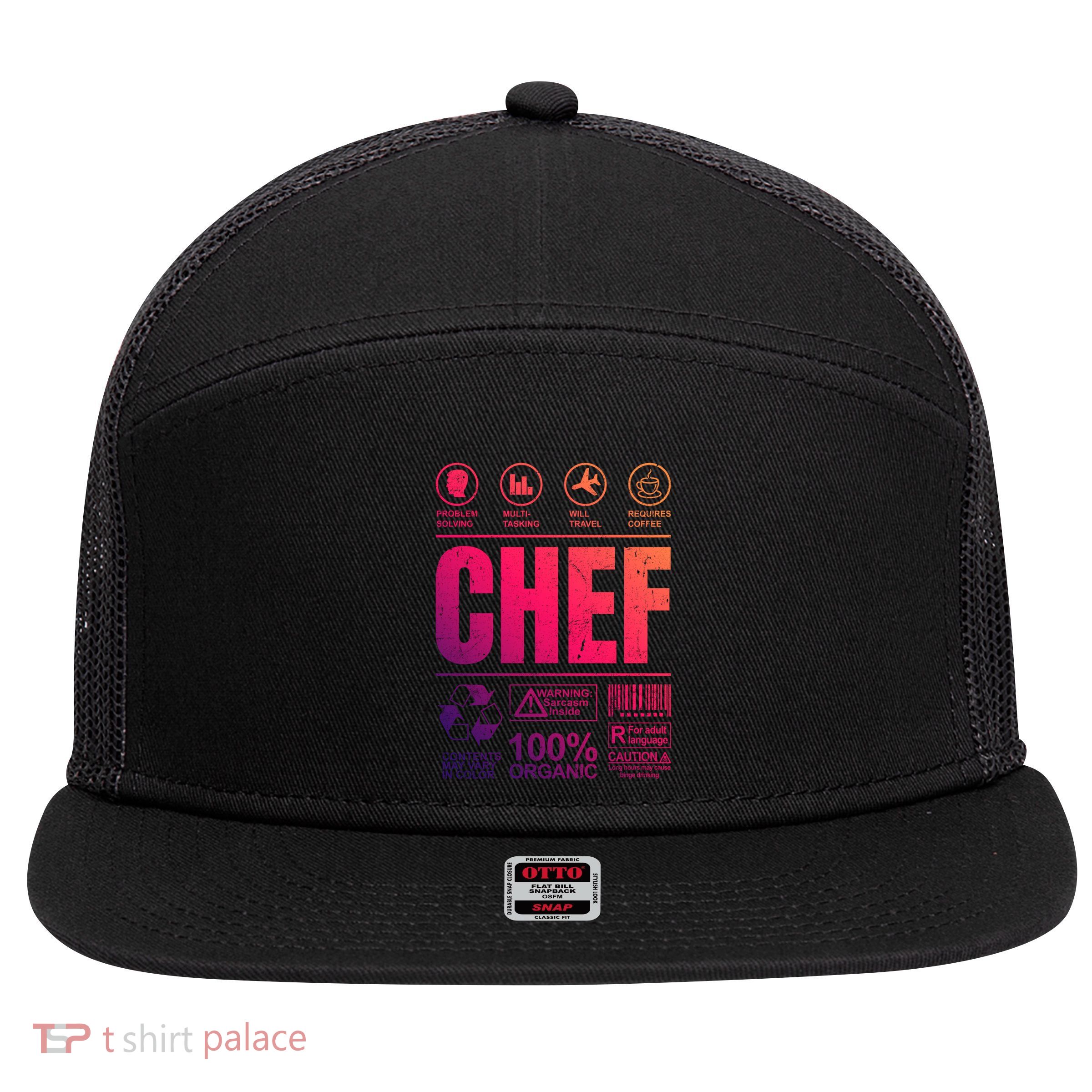 Warning Label Caution Chef At Work Sign Gift 7 Panel Mesh Trucker Snapback Hat
