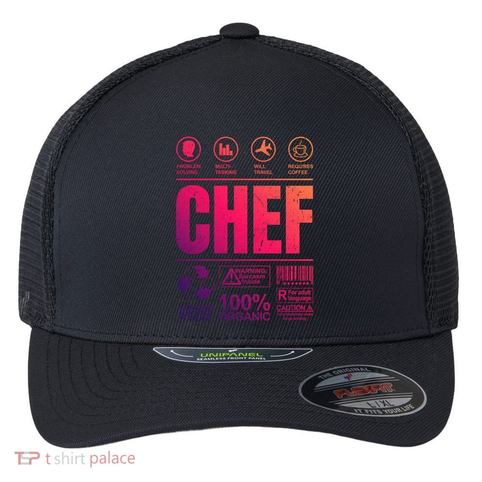 Warning Label Caution Chef At Work Sign Gift Flexfit Unipanel Trucker Cap