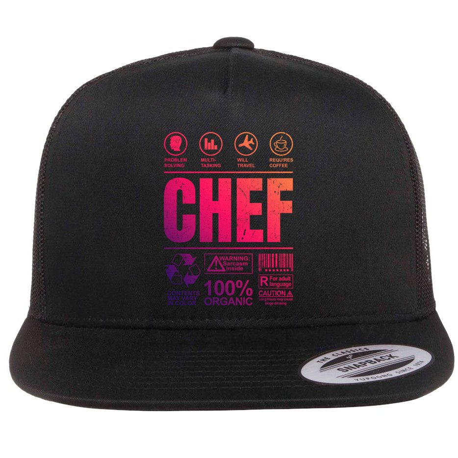 Warning Label Caution Chef At Work Sign Gift Flat Bill Trucker Hat