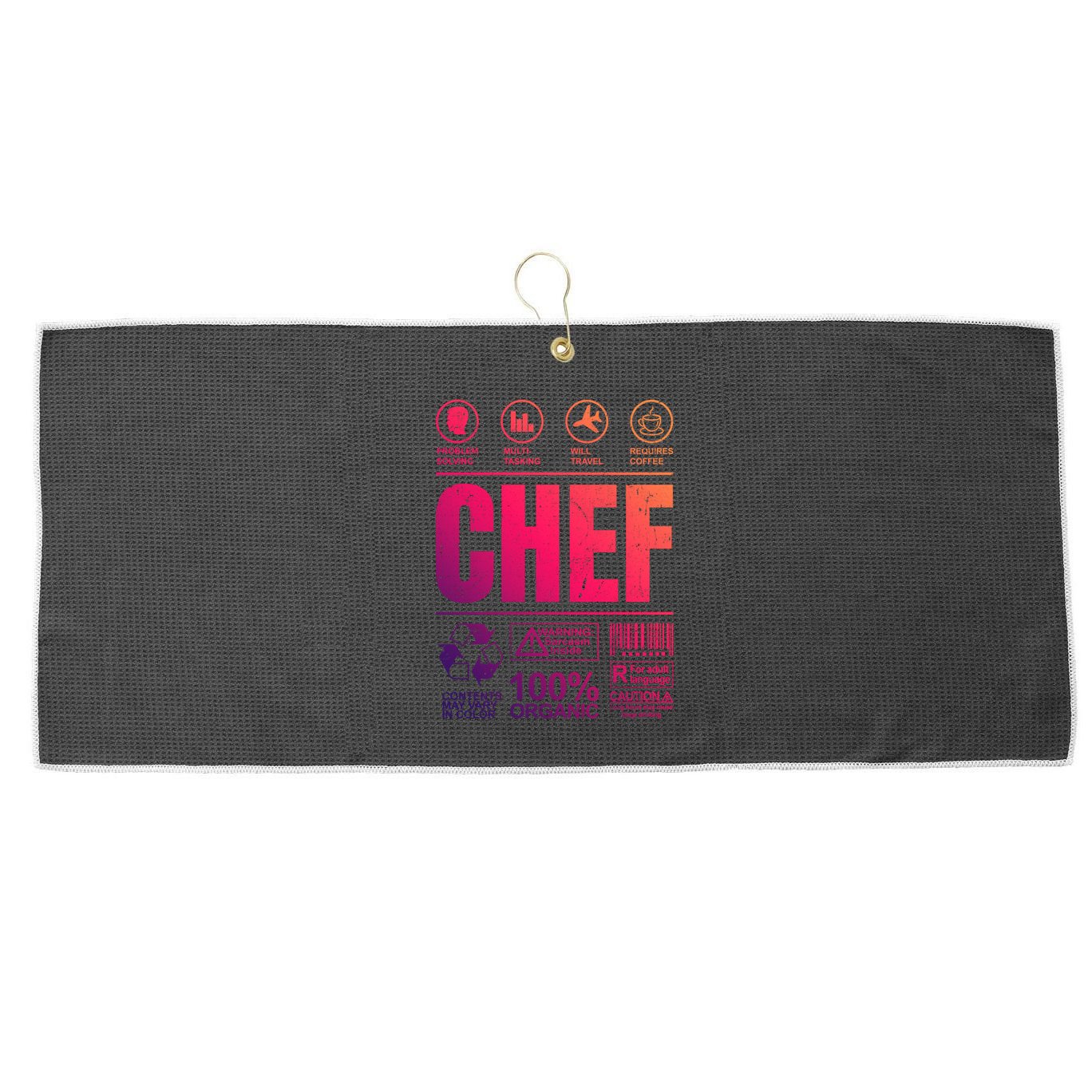 Warning Label Caution Chef At Work Sign Gift Large Microfiber Waffle Golf Towel