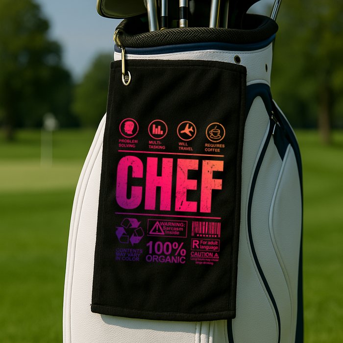 Warning Label Caution Chef At Work Sign Gift Golf Towel