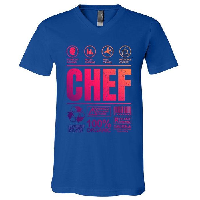 Warning Label Caution Chef At Work Sign Gift V-Neck T-Shirt