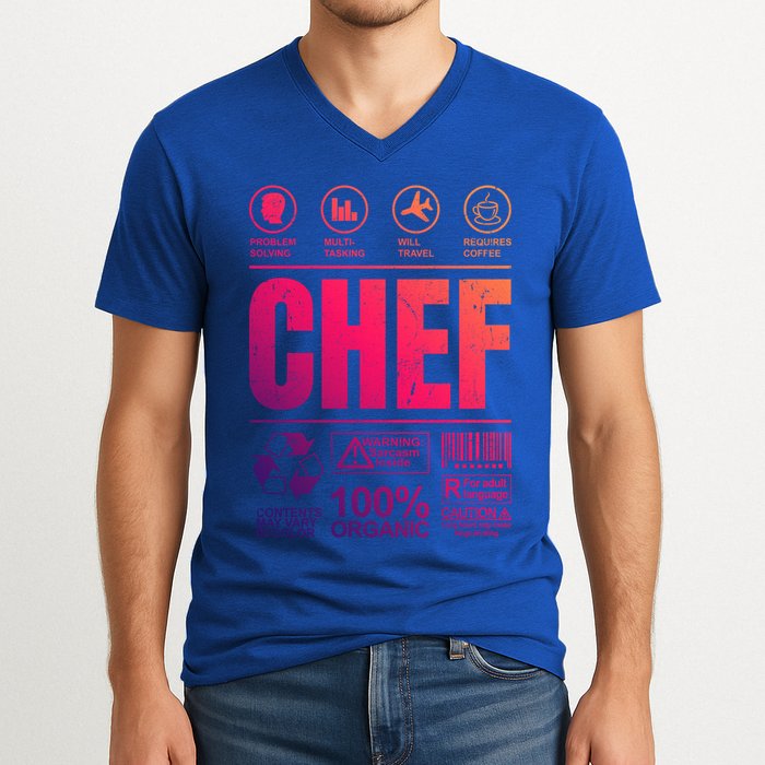 Warning Label Caution Chef At Work Sign Gift V-Neck T-Shirt