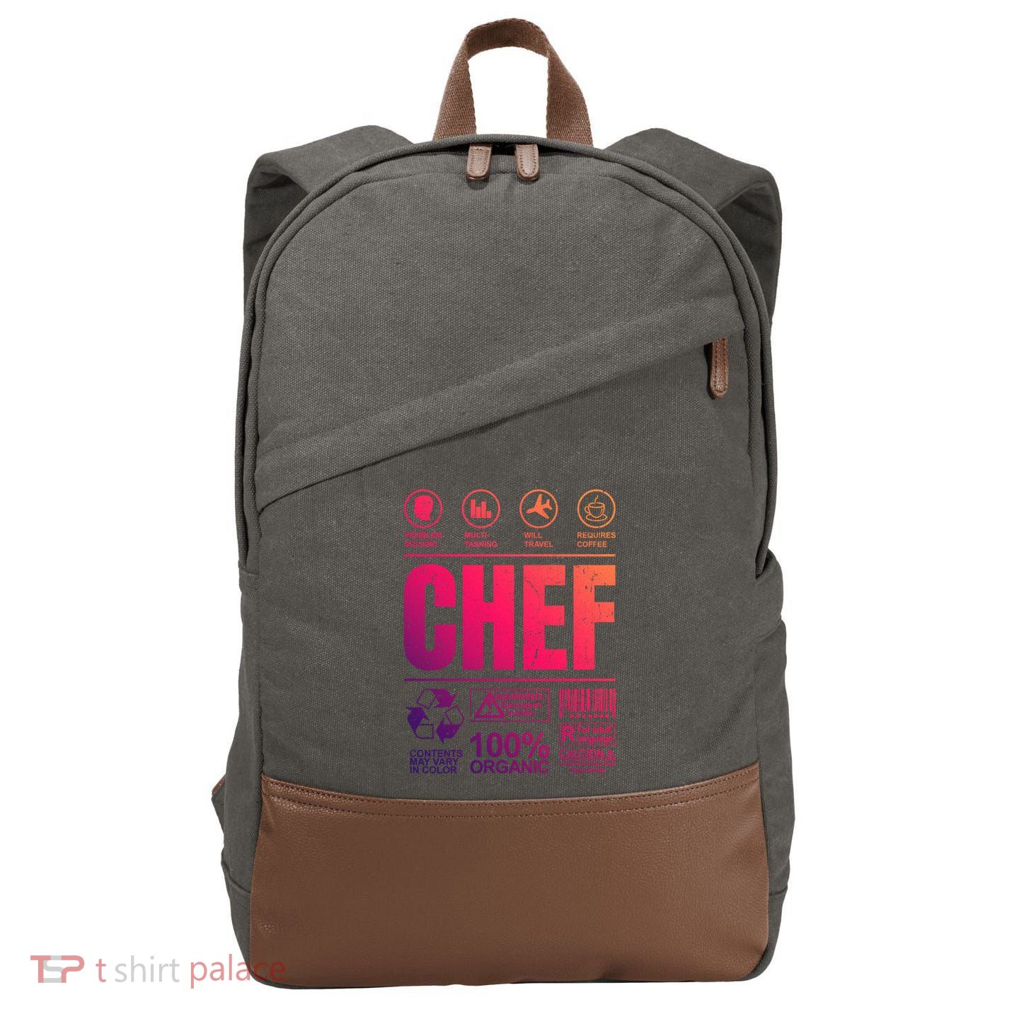 Warning Label Caution Chef At Work Sign Gift Cotton Canvas Backpack