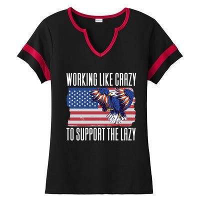 Working Like Crazy To Support The Lazy Gift Ladies Halftime Notch Neck Tee