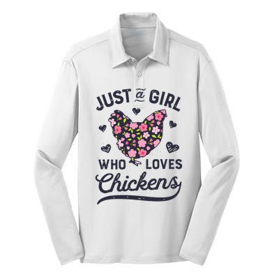 Who Loves Chickens Women Flowers Farm Silk Touch Performance Long Sleeve Polo