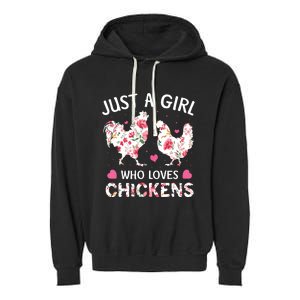 Who Loves Chickens Cute Chicken Flowers Farm Garment-Dyed Fleece Hoodie