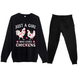 Who Loves Chickens Cute Chicken Flowers Farm Premium Crewneck Sweatsuit Set