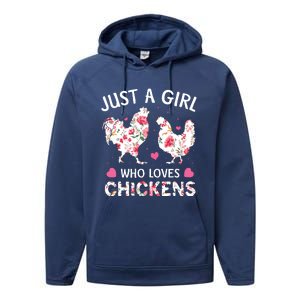 Who Loves Chickens Cute Chicken Flowers Farm Performance Fleece Hoodie