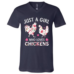 Who Loves Chickens Cute Chicken Flowers Farm V-Neck T-Shirt