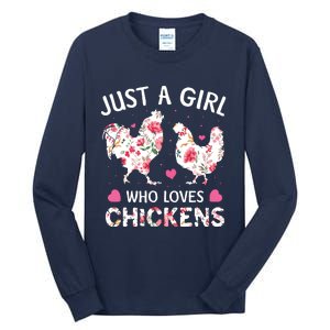 Who Loves Chickens Cute Chicken Flowers Farm Tall Long Sleeve T-Shirt