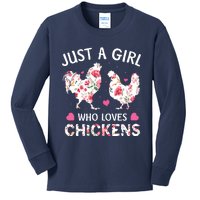 Who Loves Chickens Cute Chicken Flowers Farm Kids Long Sleeve Shirt