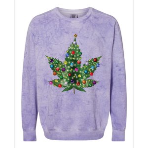 Weed Leaf Christmas Tree Pot Marijuana Thc Vape Reefer Hippy Colorblast Crewneck Sweatshirt