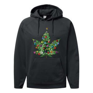 Weed Leaf Christmas Tree Pot Marijuana Thc Vape Reefer Hippy Performance Fleece Hoodie