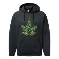 Weed Leaf Christmas Tree Pot Marijuana Thc Vape Reefer Hippy Performance Fleece Hoodie