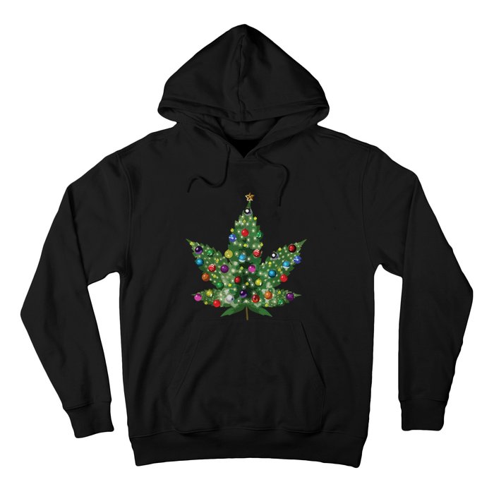 Weed Leaf Christmas Tree Pot Marijuana Thc Vape Reefer Hippy Hoodie