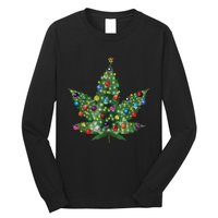 Weed Leaf Christmas Tree Pot Marijuana Thc Vape Reefer Hippy Long Sleeve Shirt