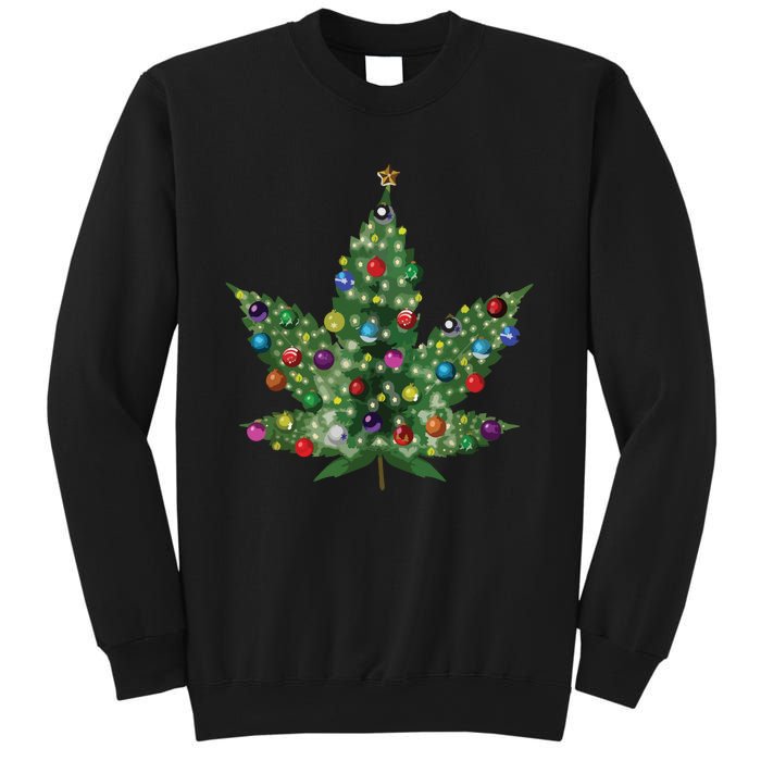 Weed Leaf Christmas Tree Pot Marijuana Thc Vape Reefer Hippy Sweatshirt