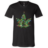 Weed Leaf Christmas Tree Pot Marijuana Thc Vape Reefer Hippy V-Neck T-Shirt