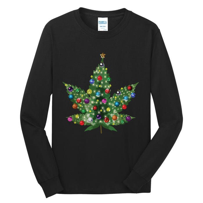 Weed Leaf Christmas Tree Pot Marijuana Thc Vape Reefer Hippy Tall Long Sleeve T-Shirt