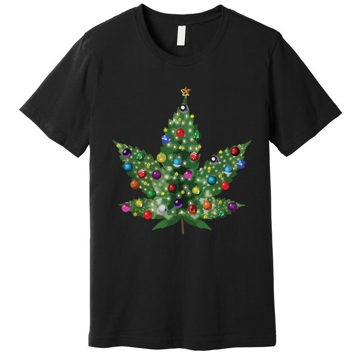 Weed Leaf Christmas Tree Pot Marijuana Thc Vape Reefer Hippy Premium T-Shirt