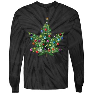 Weed Leaf Christmas Tree Pot Marijuana Thc Vape Reefer Hippy Tie-Dye Long Sleeve Shirt