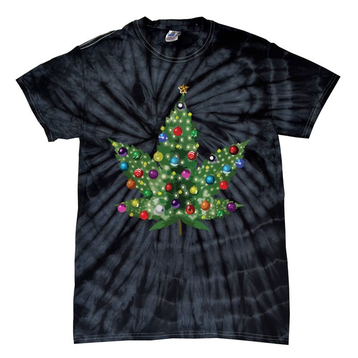 Weed Leaf Christmas Tree Pot Marijuana Thc Vape Reefer Hippy Tie-Dye T-Shirt